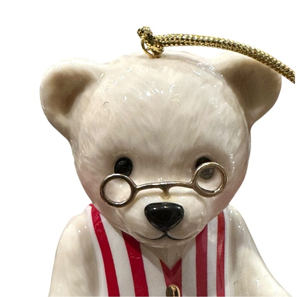 LENOX Teddy's 100th Anniversary Ornament - Ivory Bone China 24K Gold Plate Trim - Picture 7 of 11